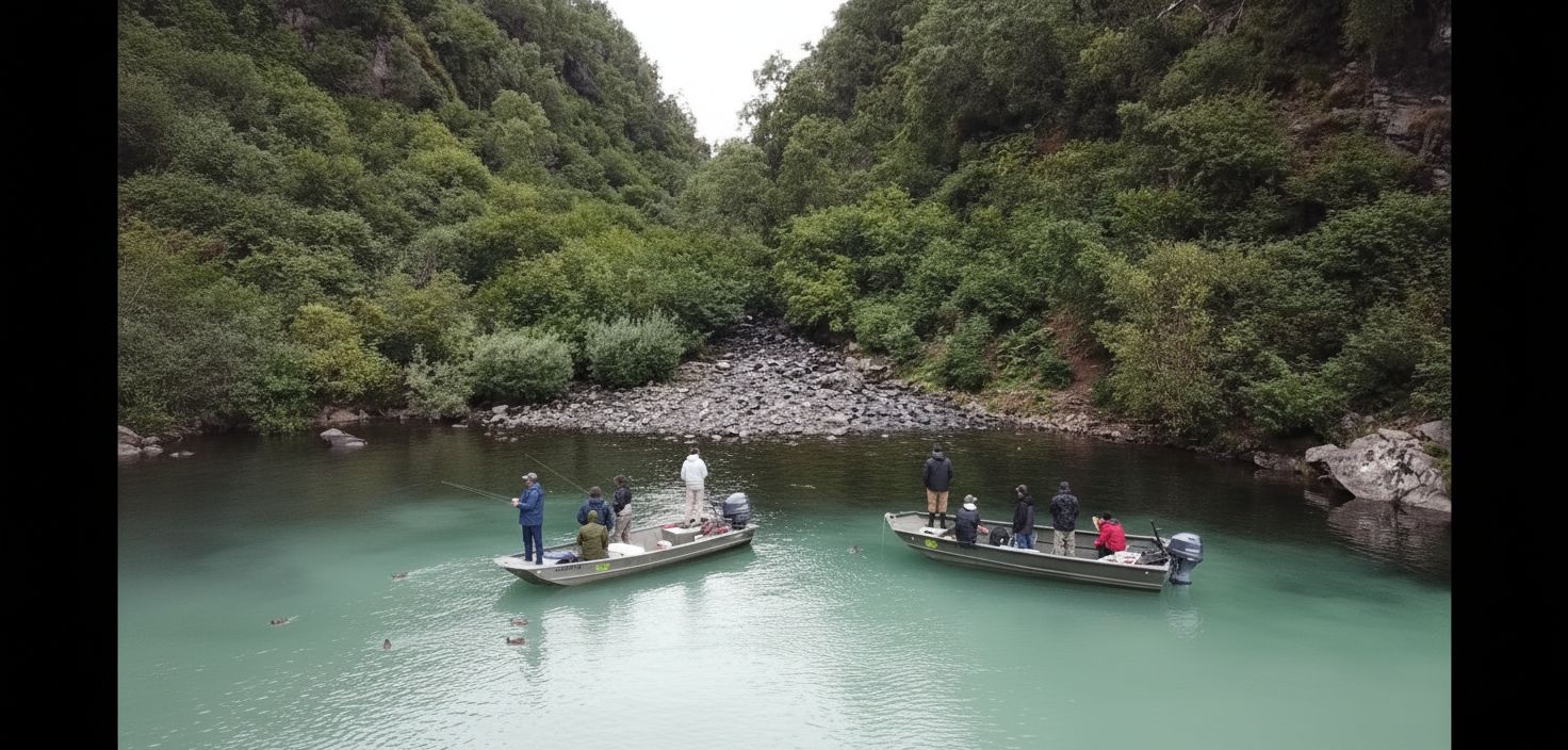 Fishing boats on a remote Alaska river